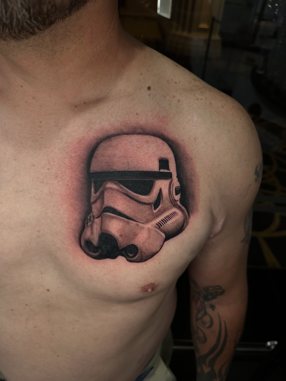 Stormtrooper helmet chest tattoo